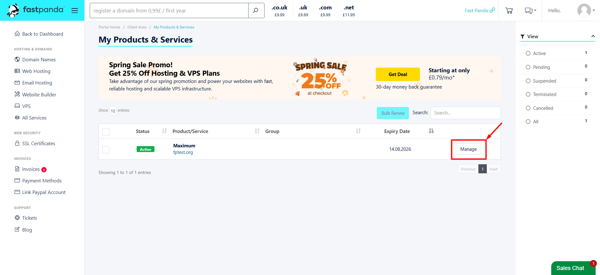 Hosting Manage Button Hosting Manage Button