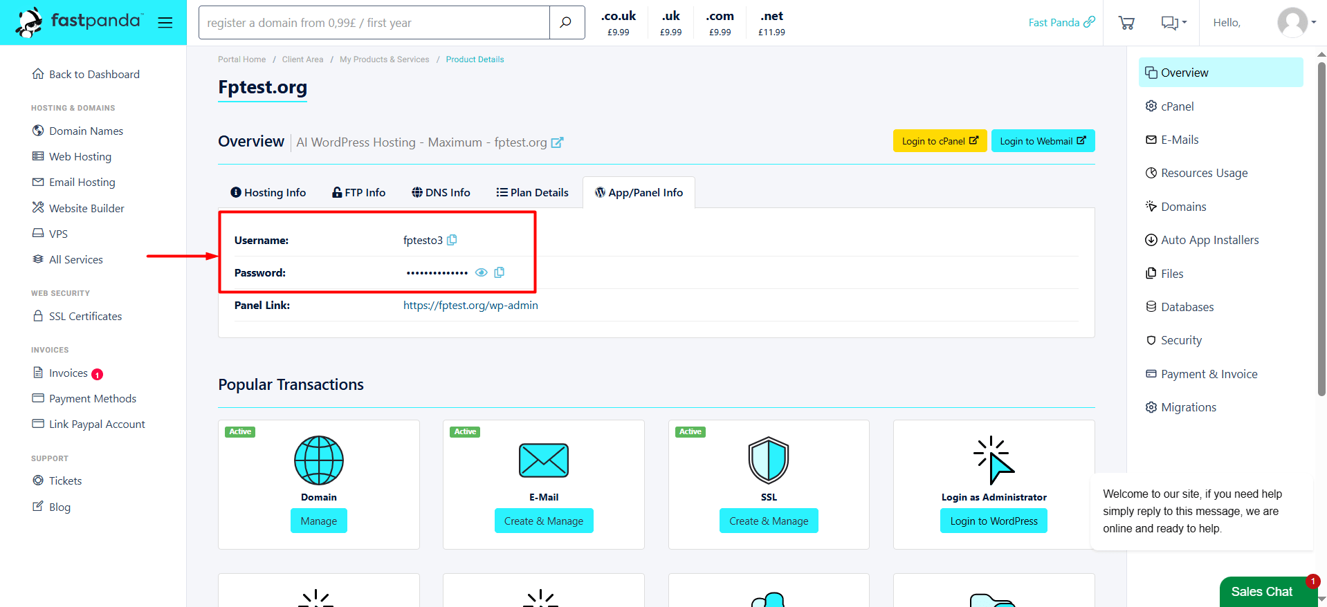 cPanel Usename Password Info cPanel Usename Password Info