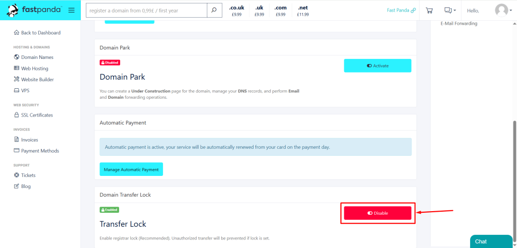 How to Enable or Disable Domain Transfer Lock? - Knowledge Hub - Fast Panda