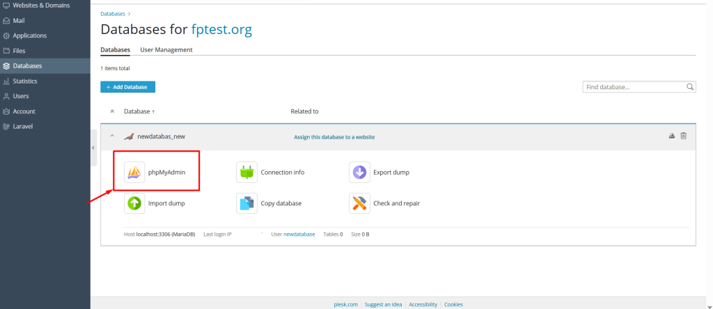 How to Access phpMyAdmin in Plesk Panel? - Knowledge Hub - Fast Panda