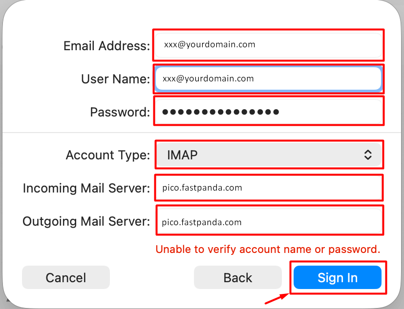Mac IMAP - Business Mail Mac IMAP Business Mail