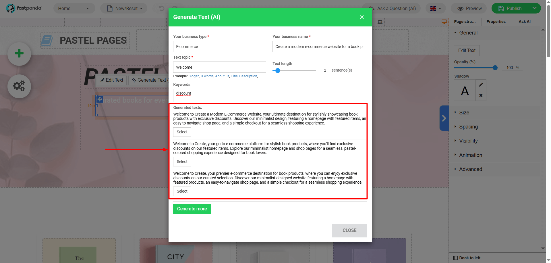 Generate Text AI Select Generate Text AI Select