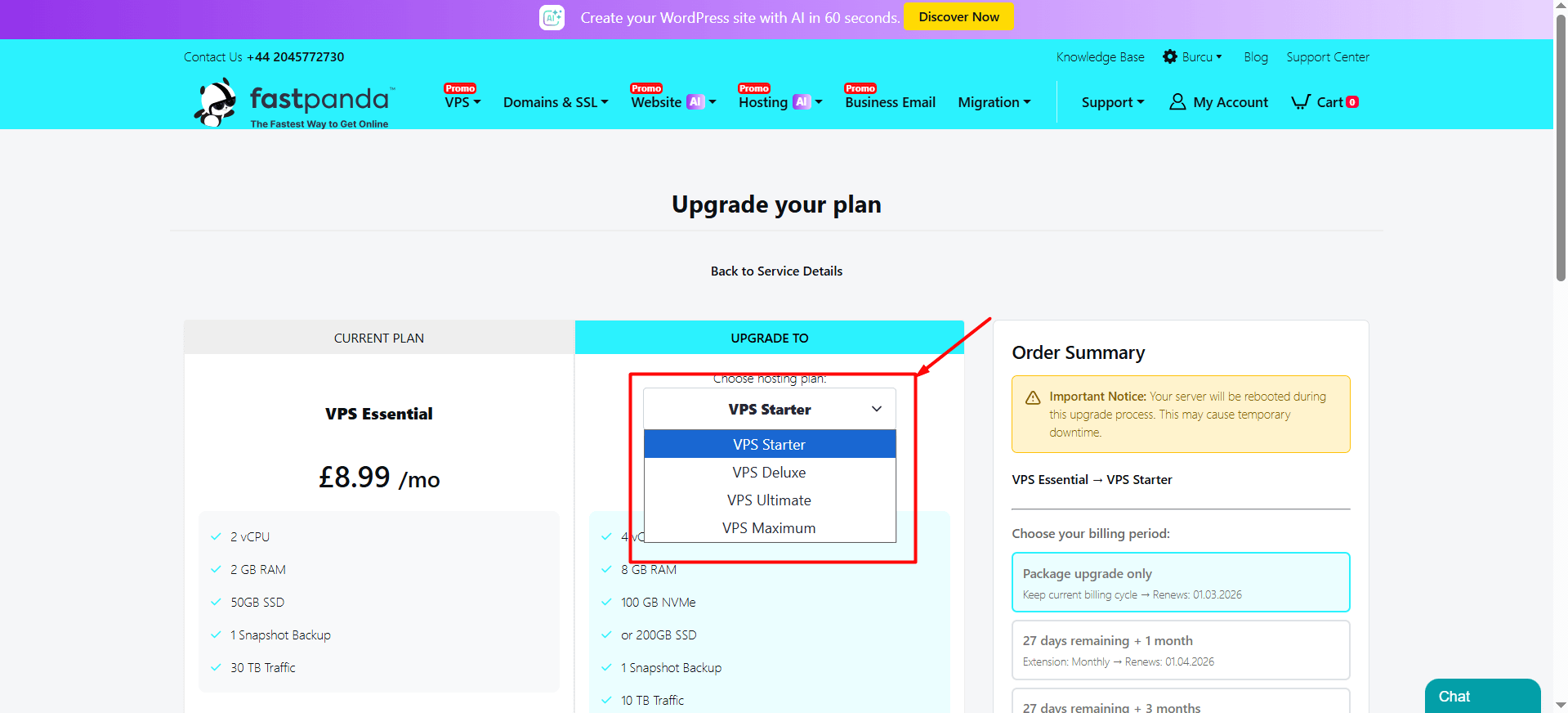 VPS Upgrade Plan VPS Upgrade Plan