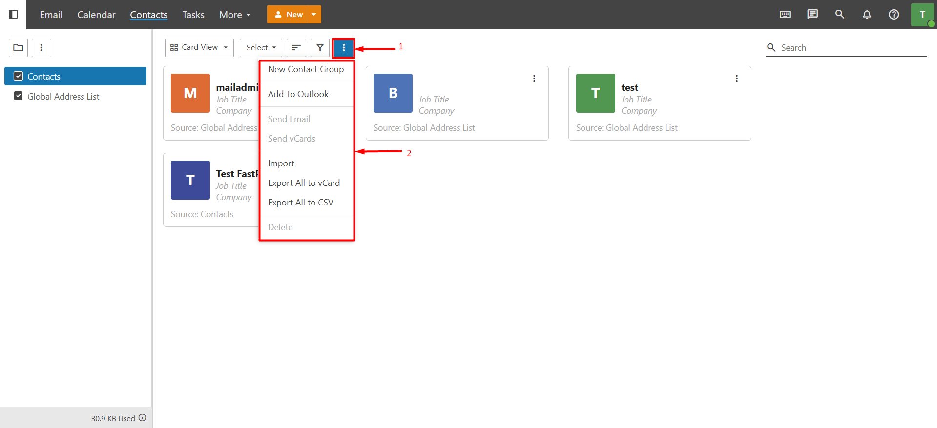 Business Mail Contacts Actions Business Mail Contacts Actions