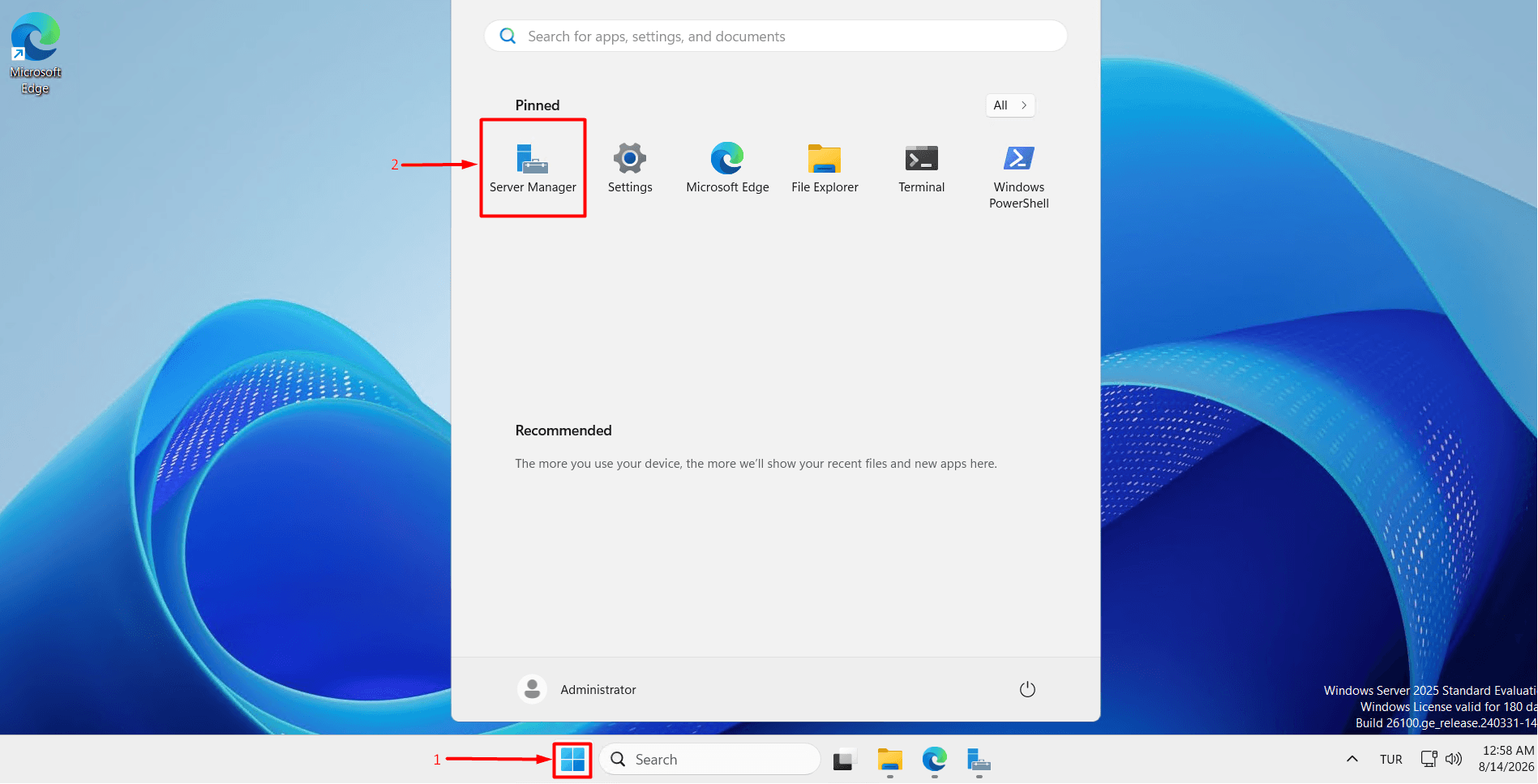 Open Server Manager Open Server Manager