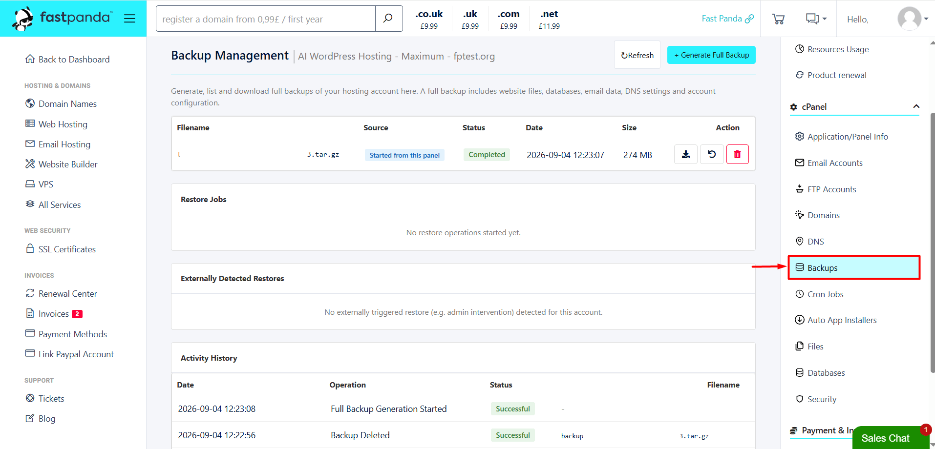 cPanel Backups cPanel Backups