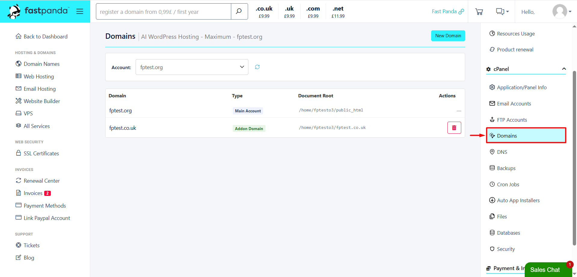 cPanel Domains cPanel Domains