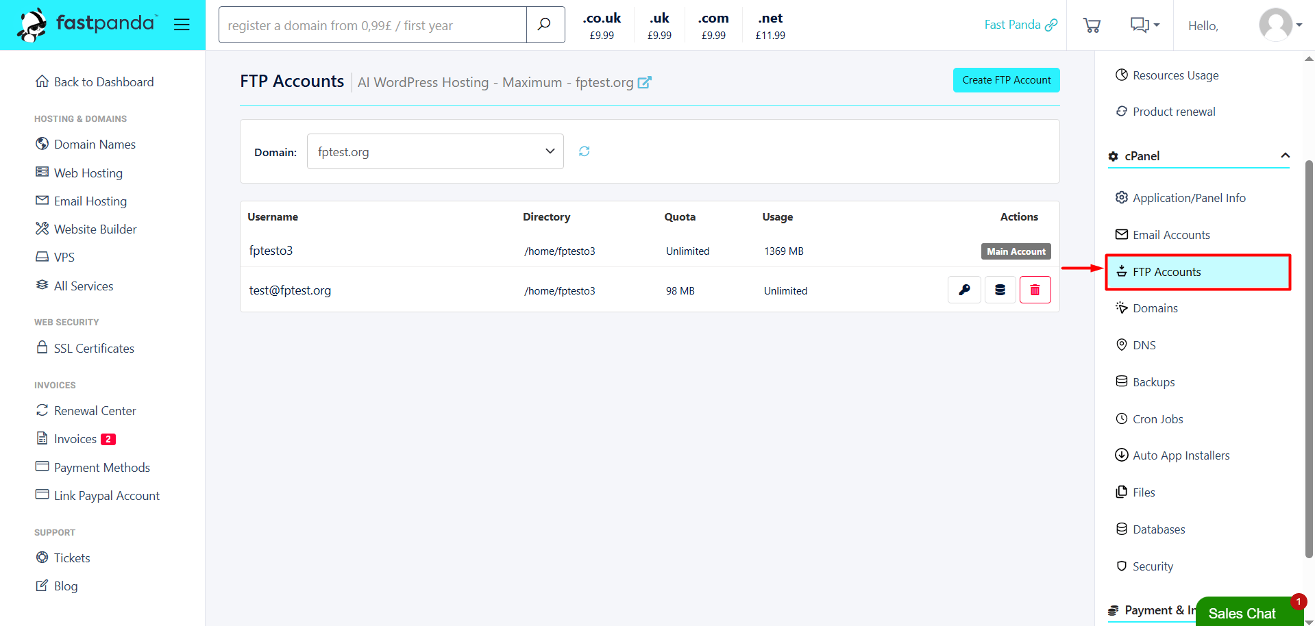 cPanel FTP Accounts cPanel FTP Accounts