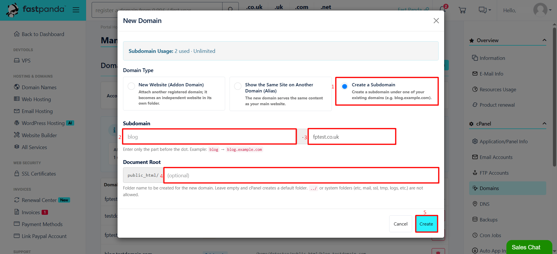 Create a Subdomain Create a Subdomain